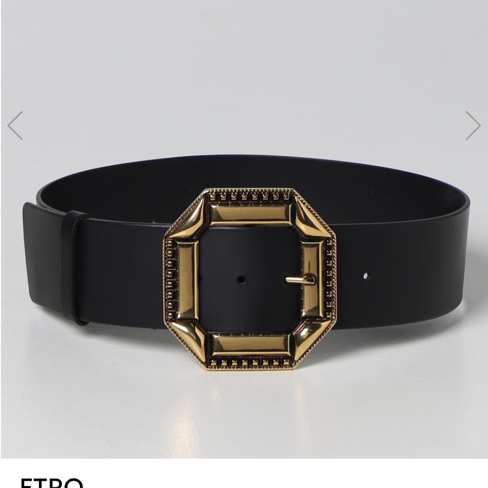 Etro Milano Black Belt with Gold Buckle - Picture 5 of 8